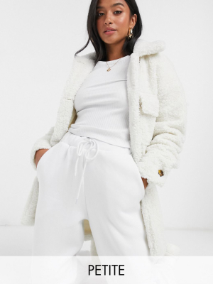 Missguided Petite Longline Belted Jacket In Cream