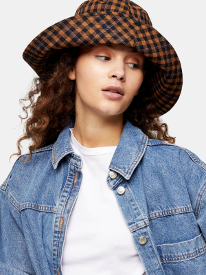 Brown Mini Check Wide Bucket Hat