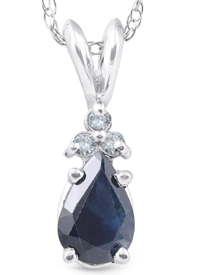 Pompeii3 5/8ct Pear Shape Sapphire & Diamond Pendant 10k White Gold