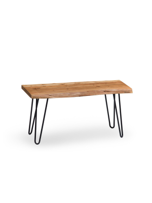 Alaterre Furniture Hairpin Natural Brown Live Edge Wood With Metal Bench