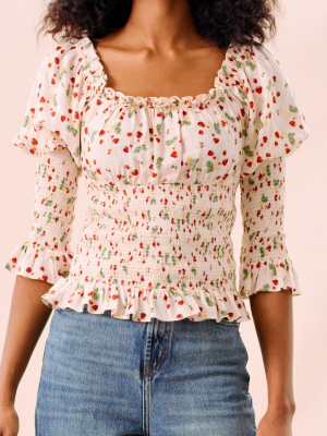 Printed Smocked Poplin Top