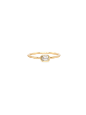 14k Bezel Set Emerald Cut Diamond Thin Band Ring