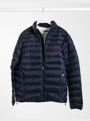 Polo Ralph Lauren Player Logo Recycled Nylon Puffer Jacket In Navy