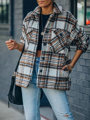 Woodwork Pocketed Sherpa Lined Plaid Shacket - Flash Sale