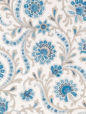 Baville Wallpaper In Beige And Blue From The Les Indiennes Collection By Nina Campbell