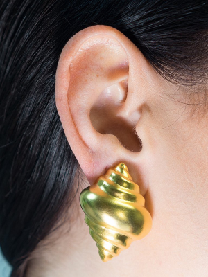 Satin Gold Seashell Clip Earrings