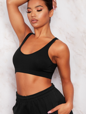 Basic Black Sleeveless Elastic Hem Crop Top