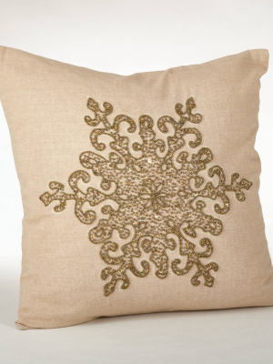 18"x18" Snowflake Design Beaded Pillow Down Filled Throw Pillow - Saro Lifestyle