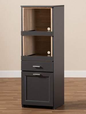 Fabian Oak Finished Kitchen Cabinet With Roll Out Compartment Dark Gray/brown - Baxton Studio