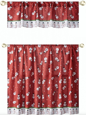 Kate Aurora Holiday Living Christmas Snowman Toss Complete 3 Pc Kitchen Curtain Tier & Valance Set