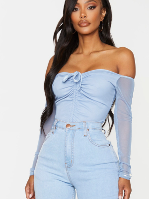 Shape Dusty Blue Mesh Long Sleeve Ruched Bodysuit