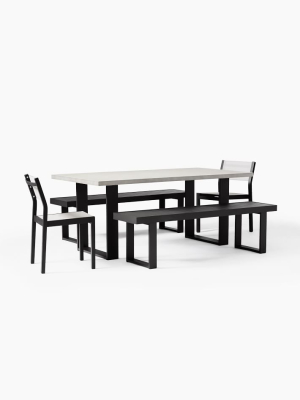 Concrete Outdoor 72" Dining Table, 2 Portside Benches & 2 Portside Aluminum Textilene Chair Set