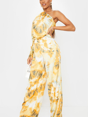 Yellow Tie Dye One Sleeve Wide Leg Jumpsuit