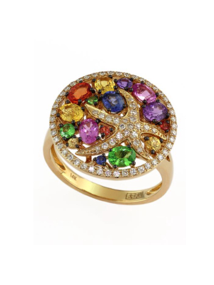 Effy Watercolors 14k Yellow Gold Multi Sapphire & Diamond Ring, 2.44 Tcw