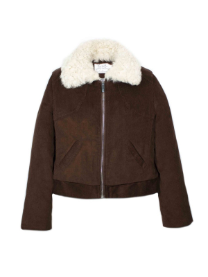 Fur Lined Corduroy Jacket In Coco