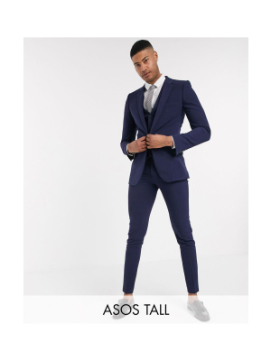 Asos Design Tall Super Skinny Suit In Four Way Stretch In Navy