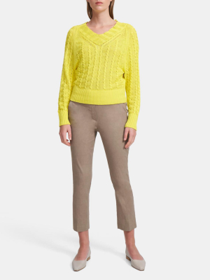 Textured V-neck Sweater In Linen-viscose