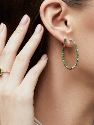 14kt Yellow Gold Diamond Baguette Emerald Layla Huggie Earrings