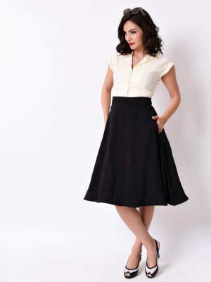 Unique Vintage Retro Style Black High Waist Vivien Swing Skirt