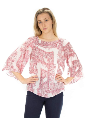 Zac & Rachel Elbow Sleeve Printed Blouse