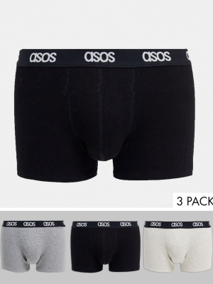 Asos Design 3 Pack Trunks In Waffle Fabric Save