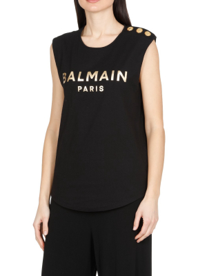 Balmain Logo Printed Button Detail Tank Top