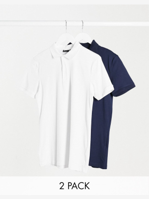 Asos Design 2 Pack Organic Muscle Fit Jersey Polo