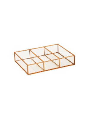 10"x7.5"x2" 3 Compartment Horizontal Glass & Metal Vanity Organizer Copper Finish - Threshold™