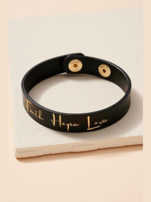 Gold Plated Faith Hope Love Leather Bracelet