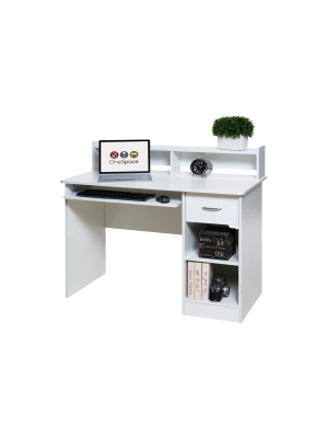 Onespace 50-ld0101 Essential Computer Desk, Hutch, Pull-out Keyboard, White