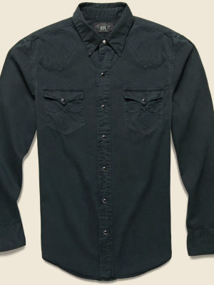 Slim Fit Twill Western Shirt - Black