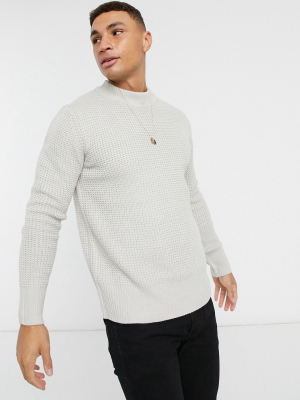 River Island Waffle Knit Sweater In Stone
