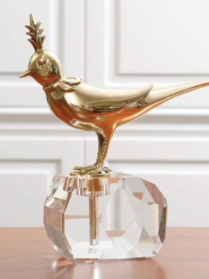 Global Views Bird On Crystal Rock Brass