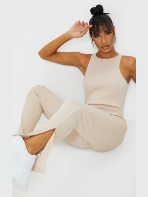 Stone Thick Rib Bust Seam Detail Jumpsuit