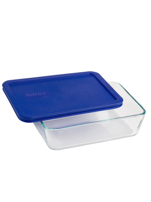 Pyrex 6 Cup Rectangle Glass Storage Container Blue