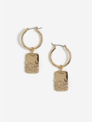 **textured Tag Drop Hoop Earrings