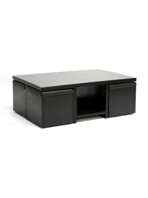 Prescott Modern Table And Stool Set With Hidden Storage Dark Brown - Baxton Studio