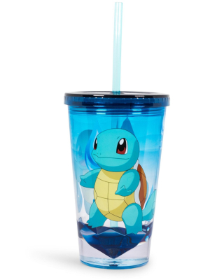 Just Funky Pokemon Squirtle 16oz Plastic Carnival Cup Tumbler With Lid And Reusable Straw