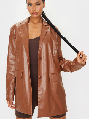 Toffee Faux Leather Oversized Dad Blazer