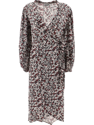 Ganni Floral Printed Crepe Wrap Dress