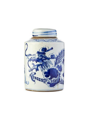 Cylindrical Small Dragon Tea Jar