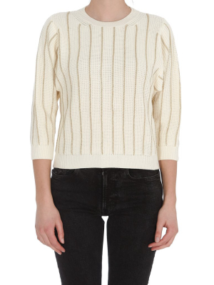 Elisabetta Franchi Striped Cropped Sleeve Jumper