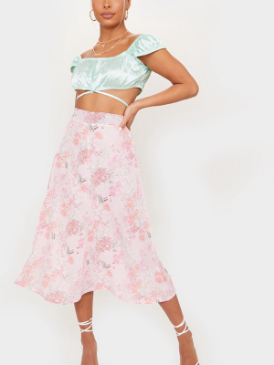 Pink Floral Floaty Midi Skirt