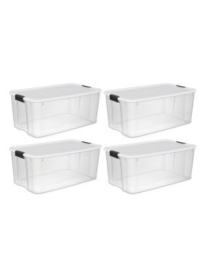 Sterilite 116 Quart Ultra Latching Clear Plastic Storage Tote Container, 4 Pack
