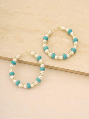 Treasure Hunter Pearl And Turquoise 18k Gold Plated Hoop Earrings