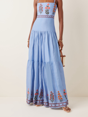 Lima Dahlia-embroidered Linen Maxi Dress