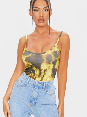 Yellow Slinky Tie Dye Printed Bodysuit