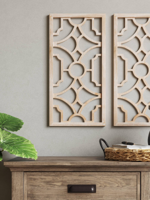 Set Of 2 Wood Lattice Wall Hanging Brown - Threshold™