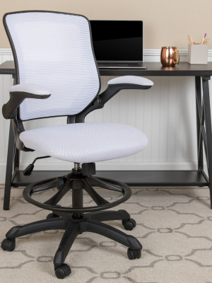 Flash Furniture Mid-back Mesh Ergonomic Drafting Chair With Adjustable Foot Ring And Flip-up Arms