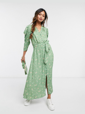 Ghost Shirlie Dress In Green Floral Print